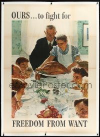 1h0027 FREEDOM FROM WANT linen 40x56 WWII war poster 1943 classic Norman Rockwell Four Freedoms art!