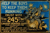 1h0574 HELP THE BOYS TO KEEP THEM RUNNING 27x41 Canadian WWI war poster 1917 soldiers fleeing, rare!