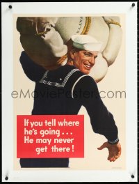 1h0705 IF YOU TELL WHERE HE'S GOING linen 20x28 WWII war poster 1943 he may never get there, Falter art!