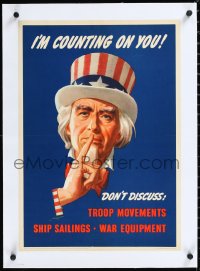 1h0704 I'M COUNTING ON YOU linen 16x23 WWII war poster 1943 Helguera art of Uncle Sam shushing, rare!
