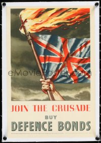 1h0706 JOIN THE CRUSADE linen 10x15 English WWII war poster 1940s Union Jack w/ burning cross, rare!