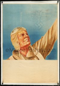 1h0708 NATIONAL SOCIALIST FLYERS CORPS linen 23x33 German WWII war poster 1941 NSFK Nazi swastika!