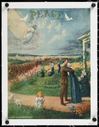 1h0687 PEACE linen 12x16 WWI war poster 1918 art of soldier returning from war & hugging mom, rare!