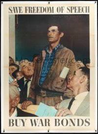 1h0024 SAVE FREEDOM OF SPEECH linen 40x56 WWII war poster 1943 Norman Rockwell Four Freedoms art!