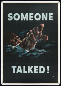1h0710 SOMEONE TALKED! linen 28x40 WWII war poster 1942 art of drowning serviceman by Fritz Siebel!