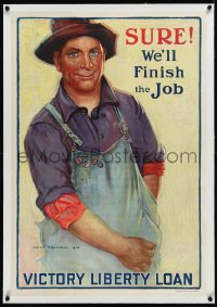 1h0688 SURE WE'LL FINISH THE JOB linen 26x38 WWI war poster 1918 Beneker art of man w/hand in pocket!
