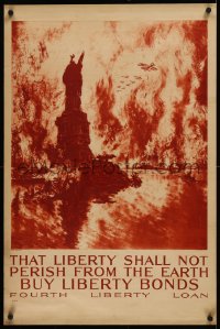1h0689 THAT LIBERTY SHALL NOT PERISH FROM THE EARTH Chartex-backed 22x33 WWI war poster 1918 Pennell art of NY!