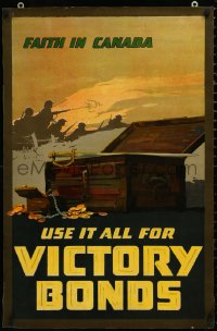 1h0577 USE IT ALL FOR VICTORY BONDS 23x35 Canadian WWI war poster 1918 solderis over chest, ultra rare!