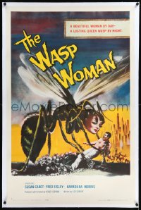 1h1427 WASP WOMAN linen 1sh 1959 classic art of Roger Corman's lusting human-headed insect queen!