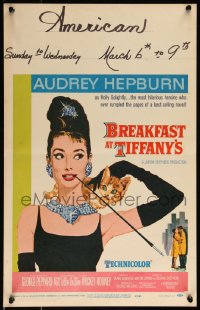 1h0382 BREAKFAST AT TIFFANY'S WC 1961 classic McGinnis art of sexy elegant Audrey Hepburn, rare!