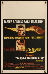 1h0386 GOLDFINGER WC 1964 two great images of Sean Connery as James Bond 007 & golden girl!