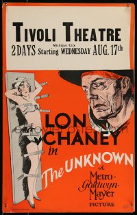 1h0395 UNKNOWN WC 1927 great art of knife thrower Lon Chaney with sexy assistant Joan Crawford!