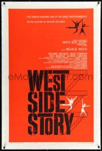 1h1430 WEST SIDE STORY linen 1sh 1961 pre-Awards one-sheet with classic Joseph Caroff art!