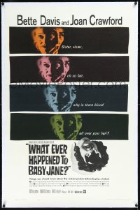 1h1431 WHAT EVER HAPPENED TO BABY JANE? linen 1sh 1962 Robert Aldrich, Bette Davis & Joan Crawford!