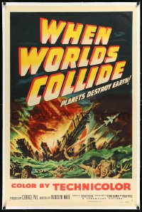 1h1433 WHEN WORLDS COLLIDE linen 1sh 1951 George Pal classic doomsday sci-fi thriller, great artwork!