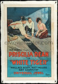 1h1436 WHITE TIGER linen 1sh 1923 art of Priscilla Dean, Beery & Moore, Tod Browning, ultra rare!