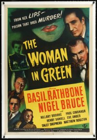 1h1441 WOMAN IN GREEN linen 1sh 1945 Rathbone as Sherlock Holmes, poison on her lips bred murder!