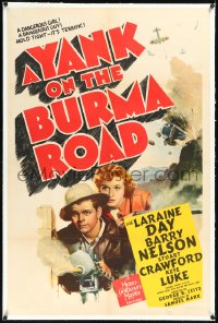 1h1448 YANK ON THE BURMA ROAD linen 1sh 1942 art of Laraine Day & Barry Nelson with cool gun, rare!
