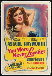 1h1453 YOU WERE NEVER LOVELIER linen style B 1sh 1942 fantastic c/u of sexiest Rita Hayworth, Astaire!