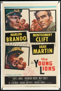 1h1456 YOUNG LIONS linen 1sh 1958 art of Nazi Marlon Brando, Dean Martin & Montgomery Clift!