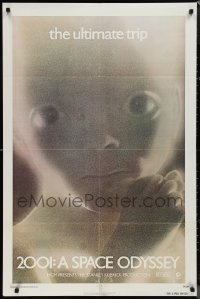 1j1795 2001: A SPACE ODYSSEY 1sh R1974 Stanley Kubrick, c/u of star child, the ultimate trip!