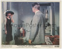 1j1594 BREAKFAST AT TIFFANY'S color 8x10 still 1961 sexy Audrey Hepburn wearing hat stares at Peppard!