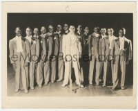 1j1435 CAB CALLOWAY deluxe 8x10 publicity still 1940s performing by microphone with 13 black men!