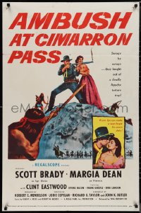 1j1805 AMBUSH AT CIMARRON PASS 1sh 1958 Scott Brady defends Margia Dean from Apache savages!