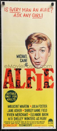 1j0782 ALFIE Aust daybill 1966 British cad Michael Caine loves them and leaves them, ask any girl!