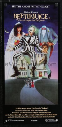 1j0788 BEETLEJUICE Aust daybill 1988 Tim Burton, Ramsey art of Keaton, Baldwin & Geena Davis!