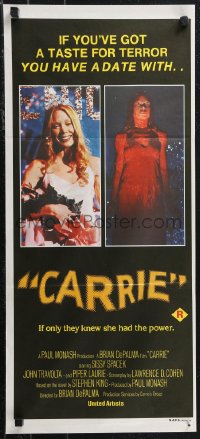 1j0795 CARRIE Aust daybill 1977 Stephen King, Spacek before and after her bloodbath at the prom!
