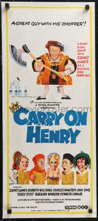 1j0800 CARRY ON HENRY VIII Aust daybill 1972 Sidney James, Gerald Thomas historic English comedy