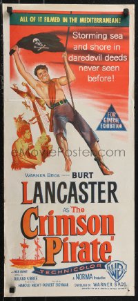 1j0809 CRIMSON PIRATE Aust daybill 1954 great image of barechested Burt Lancaster swinging on rope!