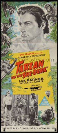 1j0860 TARZAN & THE SHE-DEVIL Aust daybill 1953 Lex Barker, sexy Joyce MacKenzie, Burr and a chimp!
