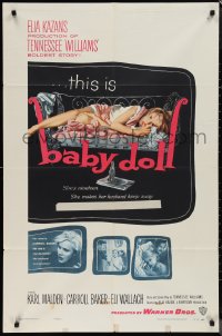 1j1817 BABY DOLL 1sh 1957 Elia Kazan, classic image of sexy troubled teen Carroll Baker!