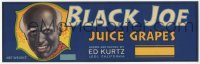 1j0373 BLACK JOE JUICE GRAPES 4x13 crate label 1940s art of happy African American man!