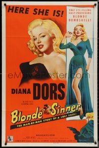 1j1848 BLONDE SINNER 1sh 1956 here is sexy eye-filling gasp-provoking blonde bombshell Diana Dors!