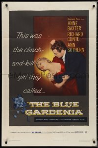 1j1849 BLUE GARDENIA 1sh 1953 Fritz Lang, Anne Baxter, there was nothing lily-white about her!