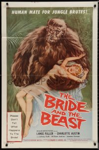 1j1851 BRIDE & THE BEAST 1sh 1958 Ed Wood classic, great art of huge ape holding sexy girl!