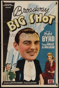 1j1852 BROADWAY BIG SHOT 1sh 1942 wacky art of Ralph Byrd, Virginia Vale, William Halligan!
