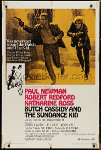 1j1858 BUTCH CASSIDY & THE SUNDANCE KID style B 1sh 1969 Paul Newman, Robert Redford, Ross!