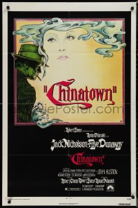 1j1864 CHINATOWN 1sh 1974 Roman Polanski, Jim Pearsall art of smoking Jack Nicholson & Faye Dunaway!