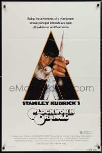 1j1870 CLOCKWORK ORANGE 1sh 1972 Stanley Kubrick, Castle art of Malcolm McDowell, R-rated!