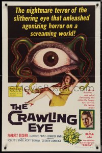 1j1884 CRAWLING EYE 1sh 1958 classic art of the slithering eyeball monster with female victim!