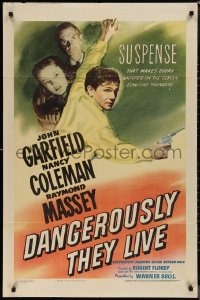 1j1892 DANGEROUSLY THEY LIVE 1sh 1942 John Garfield with gun, Nancy Coleman, Raymond Massey