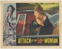 1j0950 ATTACK OF THE 50 FT WOMAN LC #1 1958 terrified screaming Allison Hayes by convertible!