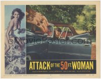 1j0947 ATTACK OF THE 50 FT WOMAN LC #3 1958 special effects image of enormous hand grabbing car!
