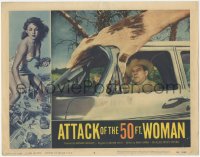 1j0945 ATTACK OF THE 50 FT WOMAN LC #6 1958 special effects image of enormous hand grabbing car!