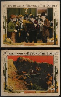 1j1391 BEYOND THE BORDER 2 LCs 1925 great images of western cowboy Harry Carey!