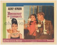 1j0973 BREAKFAST AT TIFFANY'S LC #7 1961 Audrey Hepburn & George Peppard drinking coffee & smoking!